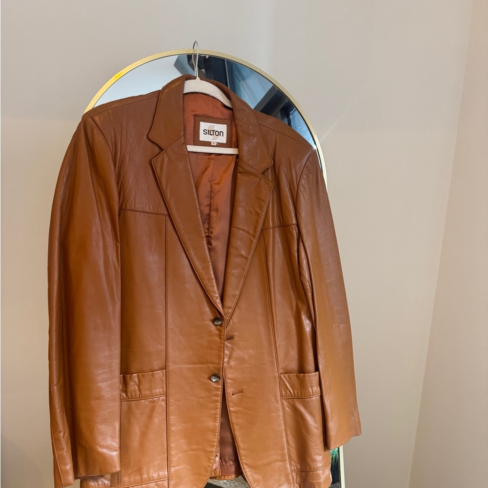 Brown Leather Blazer by Silton